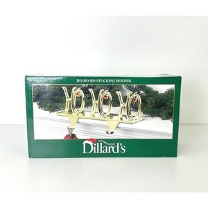 NIB Christmas Stocking Ho Ho Ho 2 Hook Holder Gold Color Dillard's Trimmings